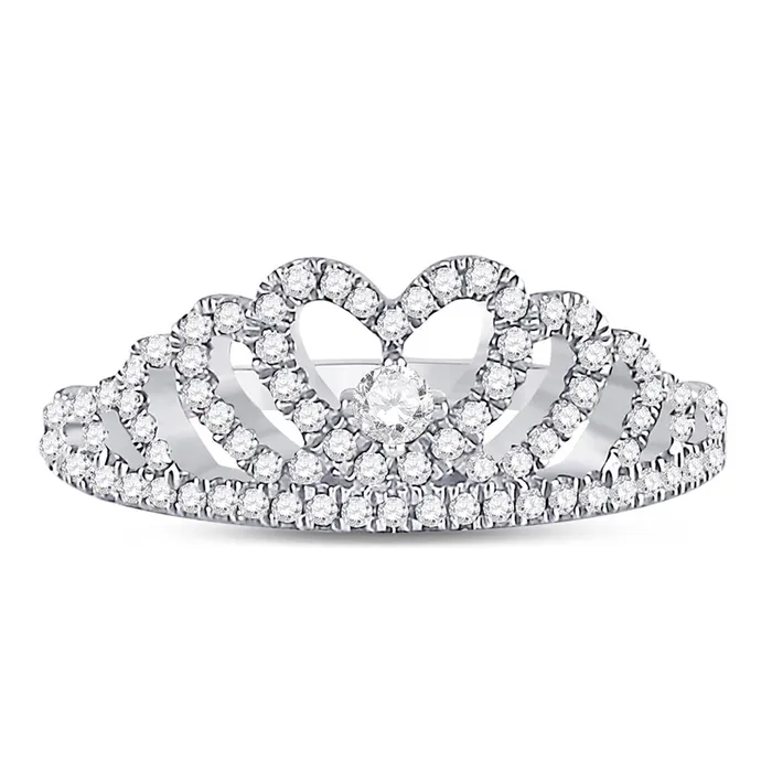 14k White Gold Round Diamond Heart Crown Fashion Ring 13 Cttw gndatlanta Rings