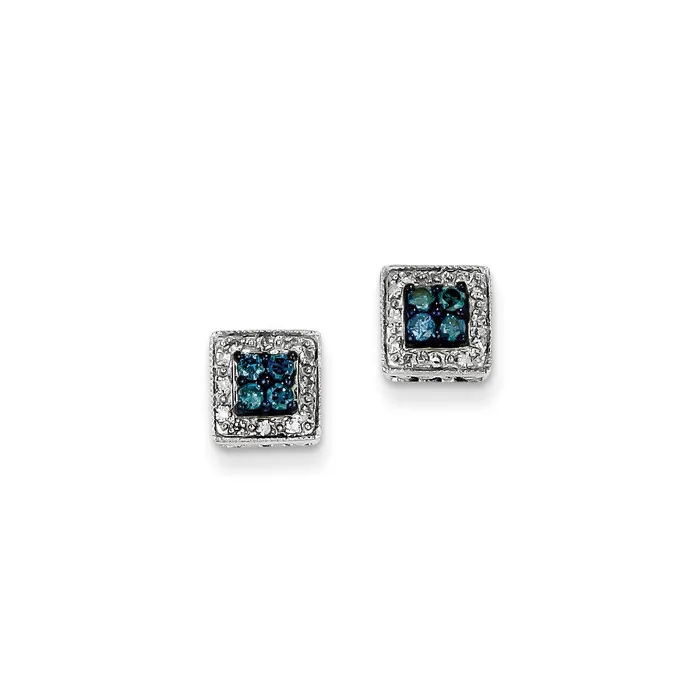 14k White Gold White Blue Diamond Square Post Earrings Goldia Earrings