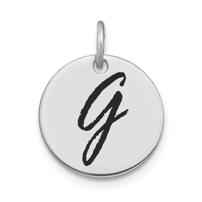 14k White Goldw Polished Black Enamel Letter G Initial Disk Charm Goldia Charm Necklaces