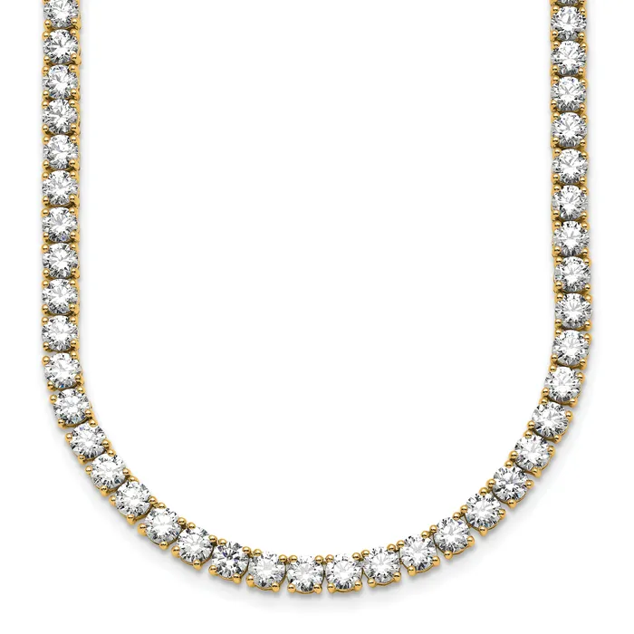 14k Yellow Gold 30 12 Ct Lab Grown Diamond VSSI G Round 20 inch Straight Tennis Necklace Goldia Necklaces