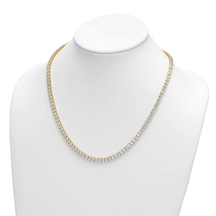 14k Yellow Gold 30 12 Ct Lab Grown Diamond VSSI G Round 20 inch Straight Tennis Necklace Goldia Necklaces