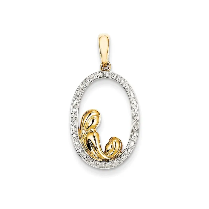 14k Yellow Gold Diamond Mother and Child Pendant Goldia Necklaces