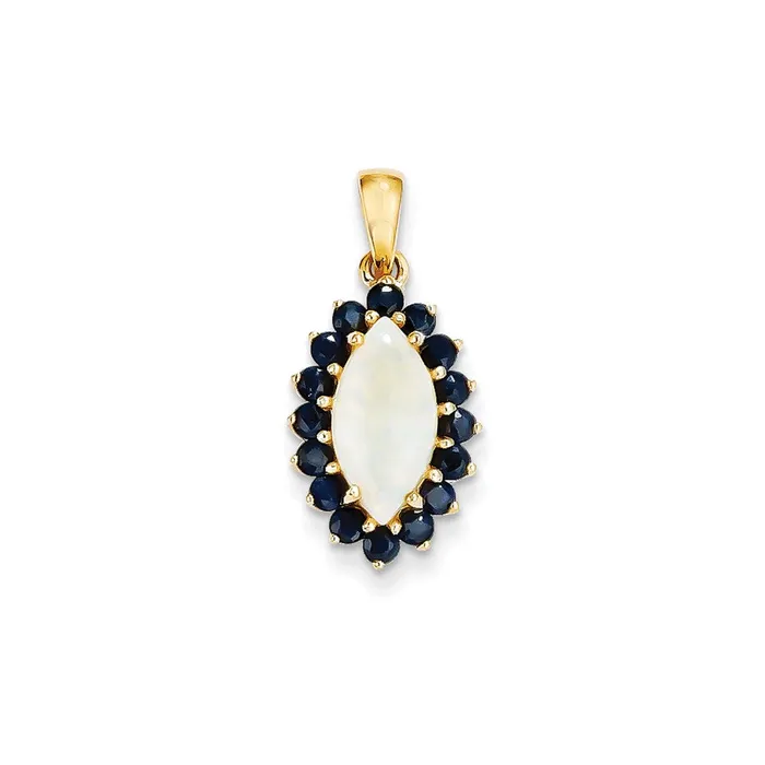 14K Yellow Gold Genuine Opal and Sapphire Pendant Goldia Necklaces