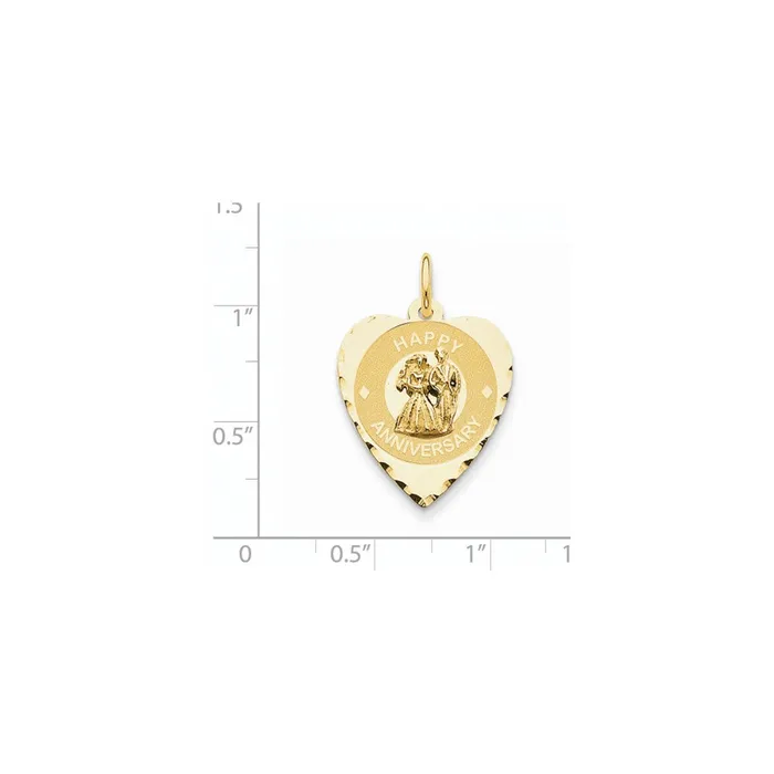 14k Yellow Gold Happy Anniversary with Bride Groom Heart Disc Charm Goldia Charm Necklaces