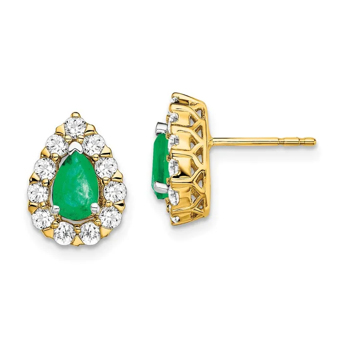 14k Yellow Gold Pear Emerald and Real Diamond Halo Post Earrings Goldia Earrings 14k Yellow Gold Pear Emerald and Real Diamond Halo Post Earrings Goldia Earrings