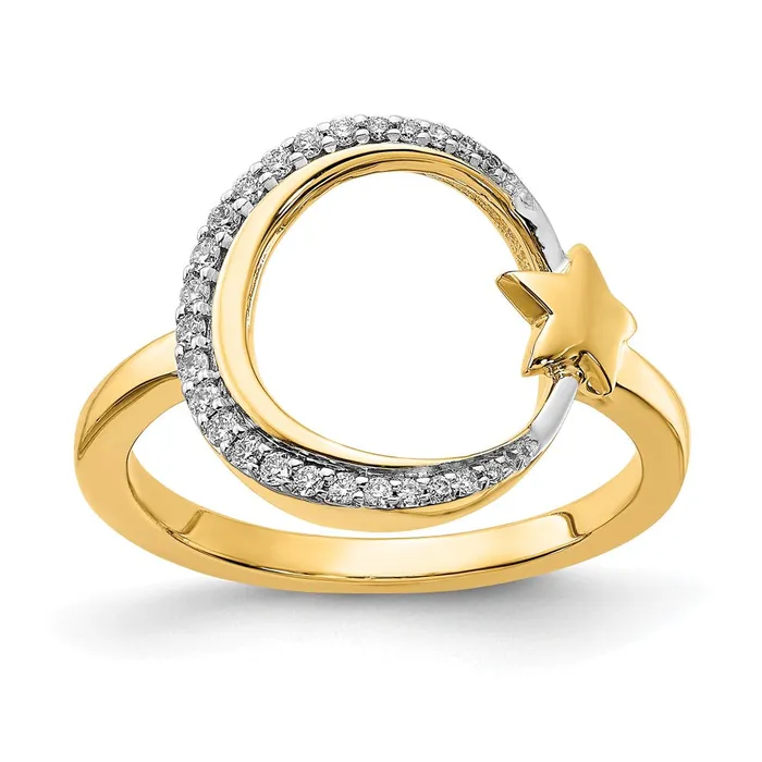 14K Yellow Gold Polished Moon and Star Real Diamond Ring Goldia Rings