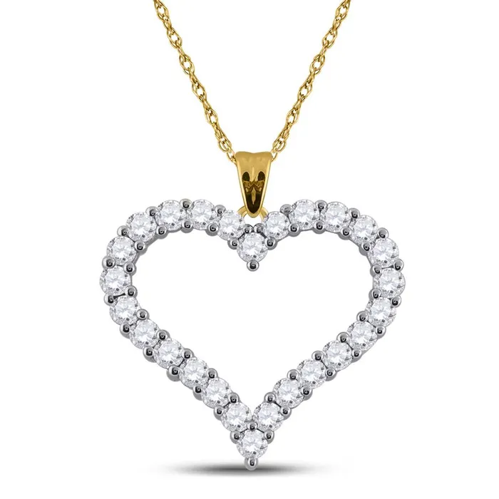 14k Yellow Gold Round Diamond Outline Heart Pendant 2 Cttw gndatlanta Necklaces 14k Yellow Gold Round Diamond Outline Heart Pendant 2 Cttw gndatlanta Necklaces
