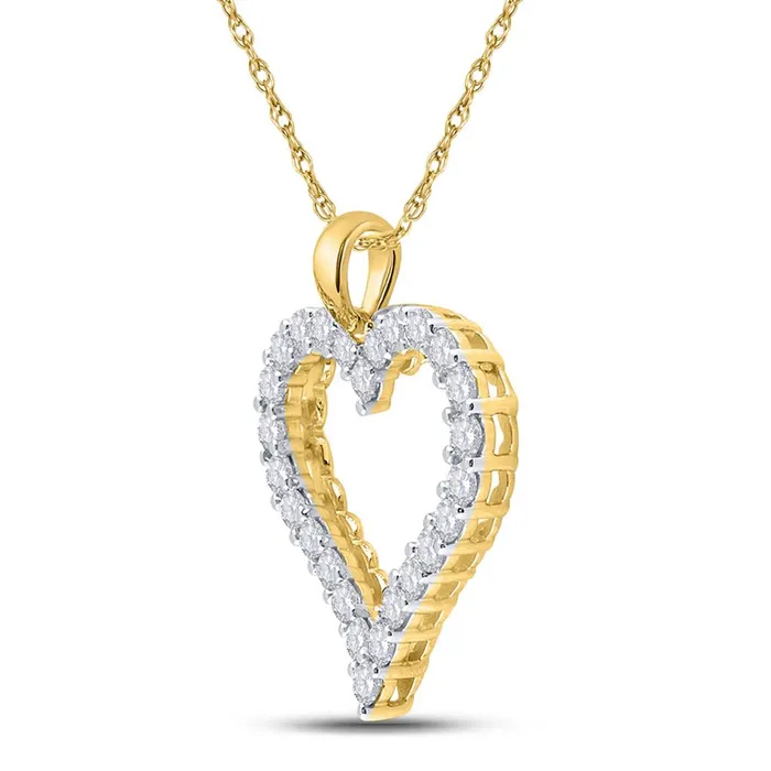 14k Yellow Gold Round Diamond Outline Heart Pendant 2 Cttw gndatlanta Necklaces