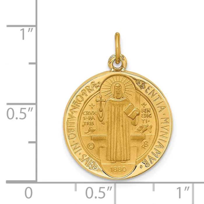 14k Yellow Gold Solid PolishedSatin Round Reversible St Benedict Medal Goldia PreStyled Sets