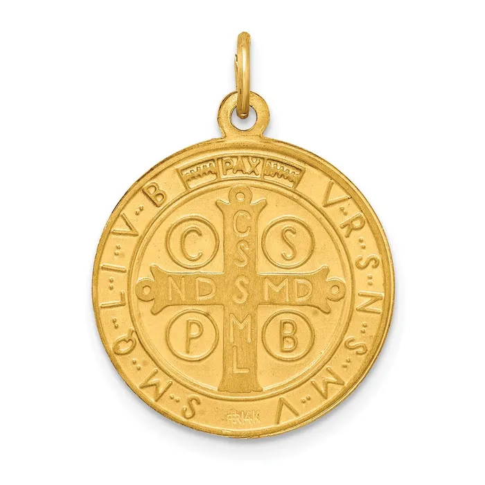 14k Yellow Gold Solid PolishedSatin Round Reversible St Benedict Medal Goldia PreStyled Sets