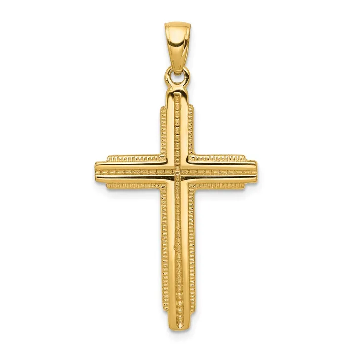 14k Yellow Gold Textured Outline Cross Pendant Goldia Necklaces