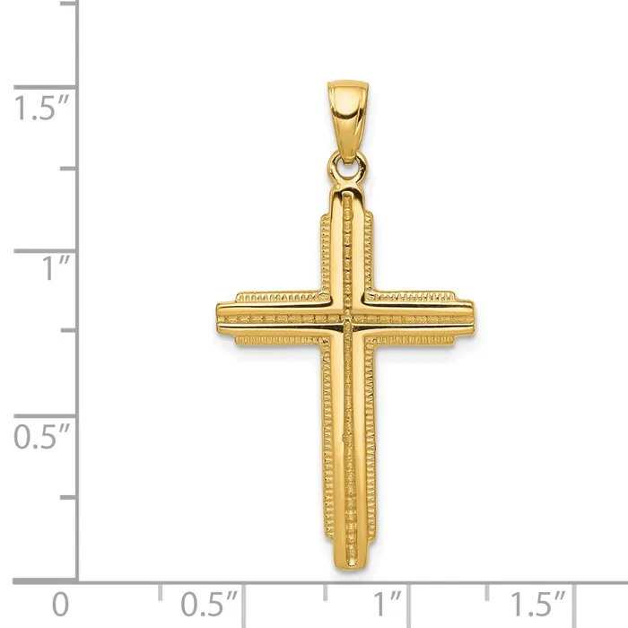 14k Yellow Gold Textured Outline Cross Pendant Goldia Necklaces