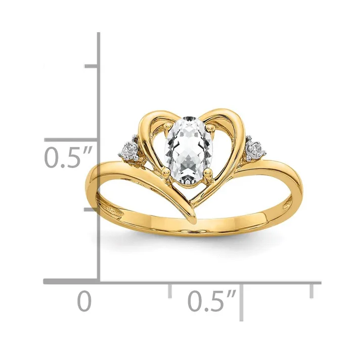 14K Yellow Gold White Topaz and Real Diamond Heart Ring Goldiacom Rings