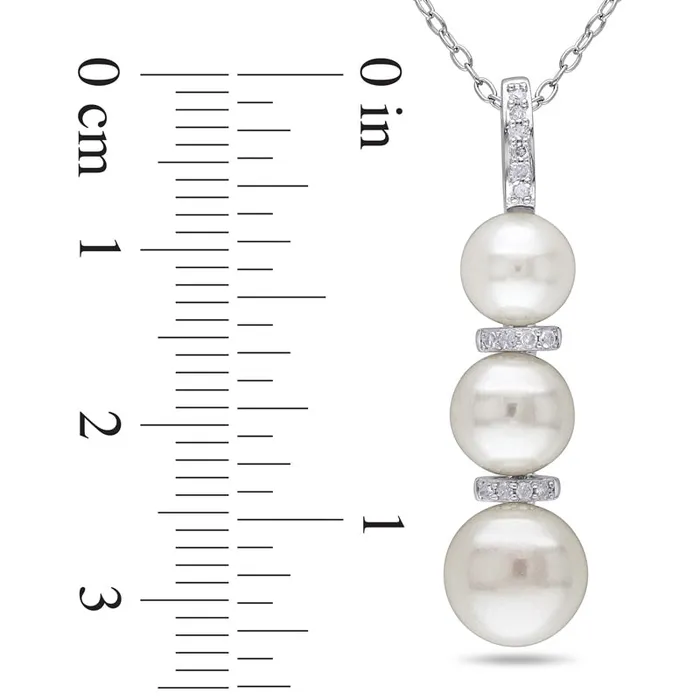 60 85mm Cultured Freshwater Pearl and Natural Diamond Accent Triple Drop Pendant in Sterling Silver Goldia Necklaces 60 85mm Cultured Freshwater Pearl and Natural Diamond Accent Triple Drop Pendant in Sterling Silver Goldia Necklaces