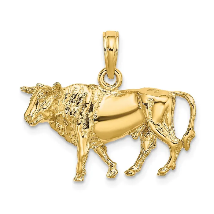 Charm Necklaces 14k Yellow Gold 3D Bull wHorns Charm Goldia