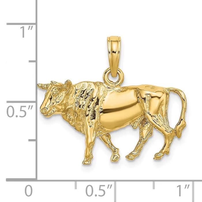 Charm Necklaces 14k Yellow Gold 3D Bull wHorns Charm Goldia
