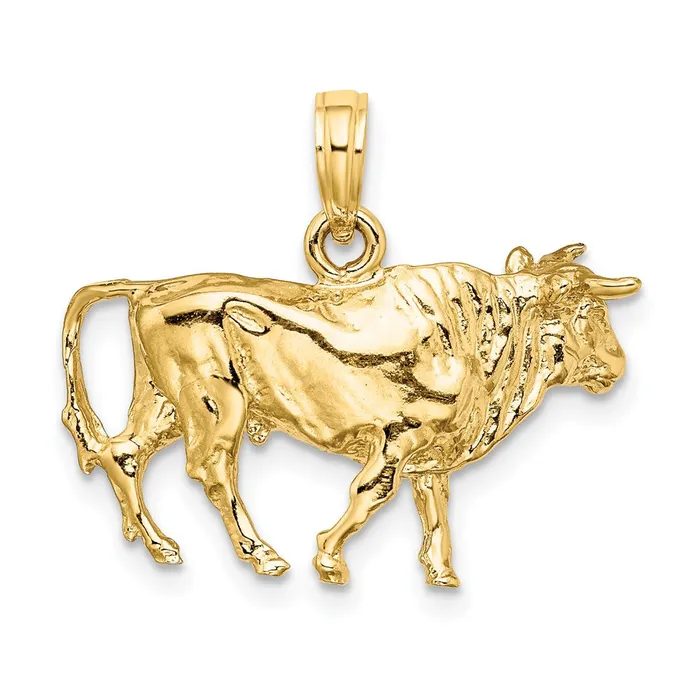 Charm Necklaces 14k Yellow Gold 3D Bull wHorns Charm Goldia