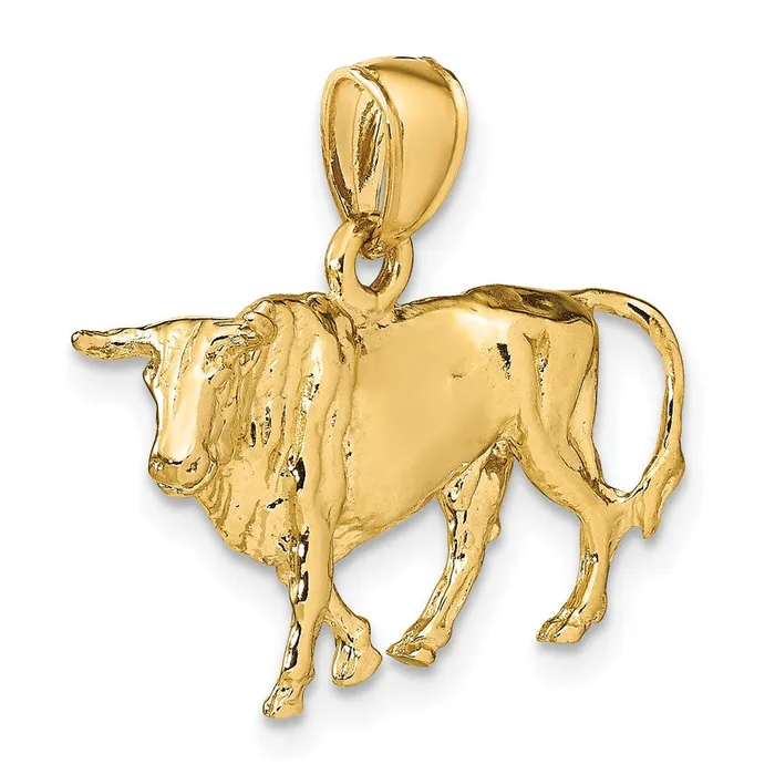 Charm Necklaces 14k Yellow Gold 3D Bull wHorns Charm Goldia
