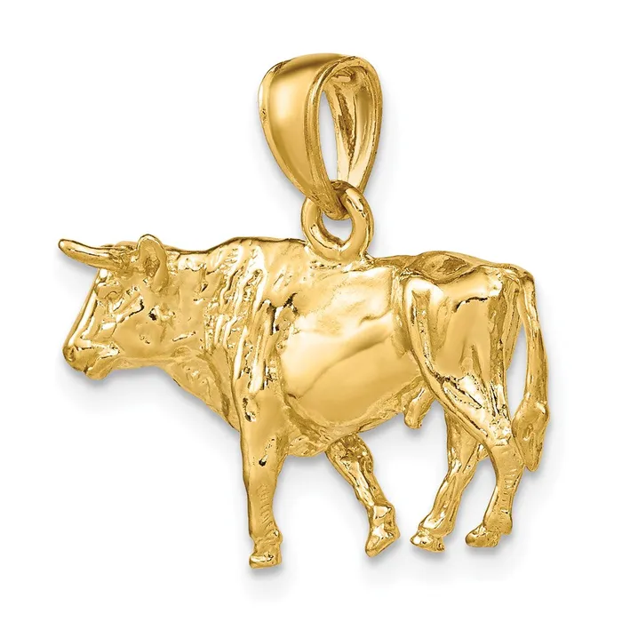 Charm Necklaces 14k Yellow Gold 3D Bull wHorns Charm Goldia