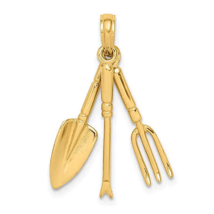 Charm Necklaces 14k Yellow Gold 3D Moveable Garden Hand Tool Collection Charm Goldia
