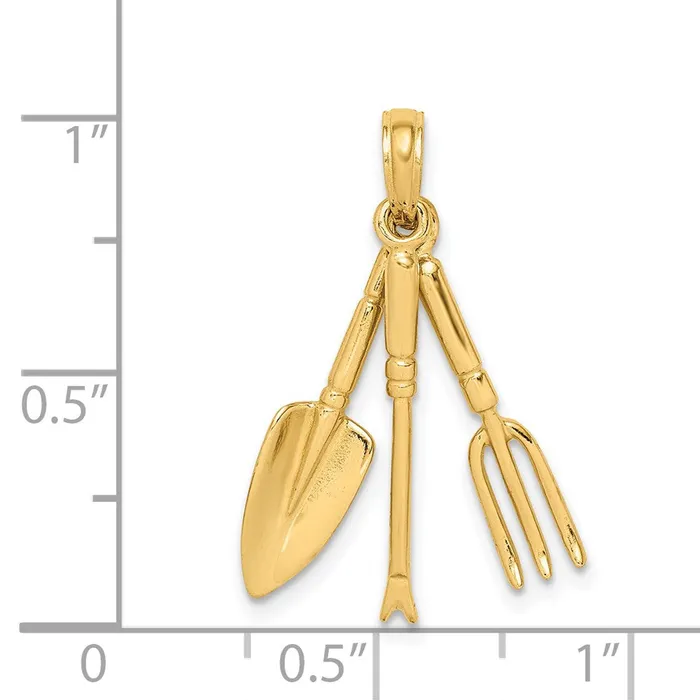 Charm Necklaces 14k Yellow Gold 3D Moveable Garden Hand Tool Collection Charm Goldia