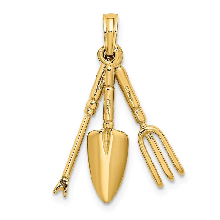 Charm Necklaces 14k Yellow Gold 3D Moveable Garden Hand Tool Collection Charm Goldia
