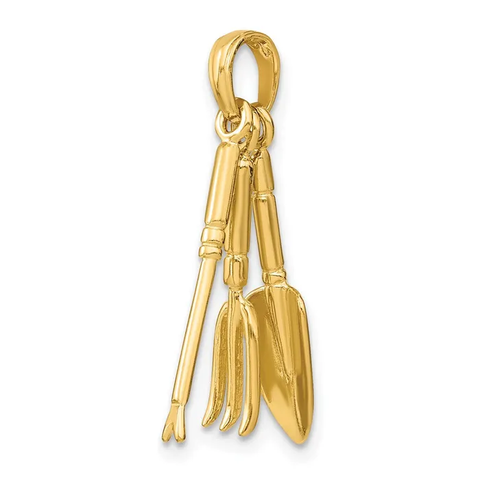 Charm Necklaces 14k Yellow Gold 3D Moveable Garden Hand Tool Collection Charm Goldia