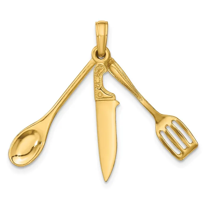 Charm Necklaces Goldia 14k Yellow Gold 3D Moveable Spatula Spoon and Knife Charm
