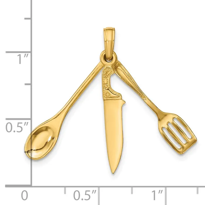 Charm Necklaces Goldia 14k Yellow Gold 3D Moveable Spatula Spoon and Knife Charm
