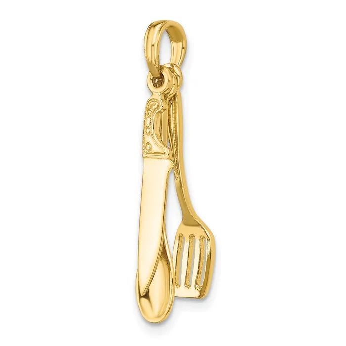 Charm Necklaces Goldia 14k Yellow Gold 3D Moveable Spatula Spoon and Knife Charm