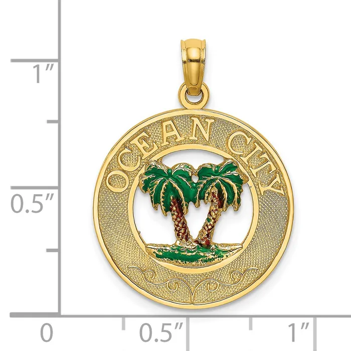 Charm Necklaces Goldia 14k Yellow Gold Enameled Palm Trees OCEAN CITY Circle Charm