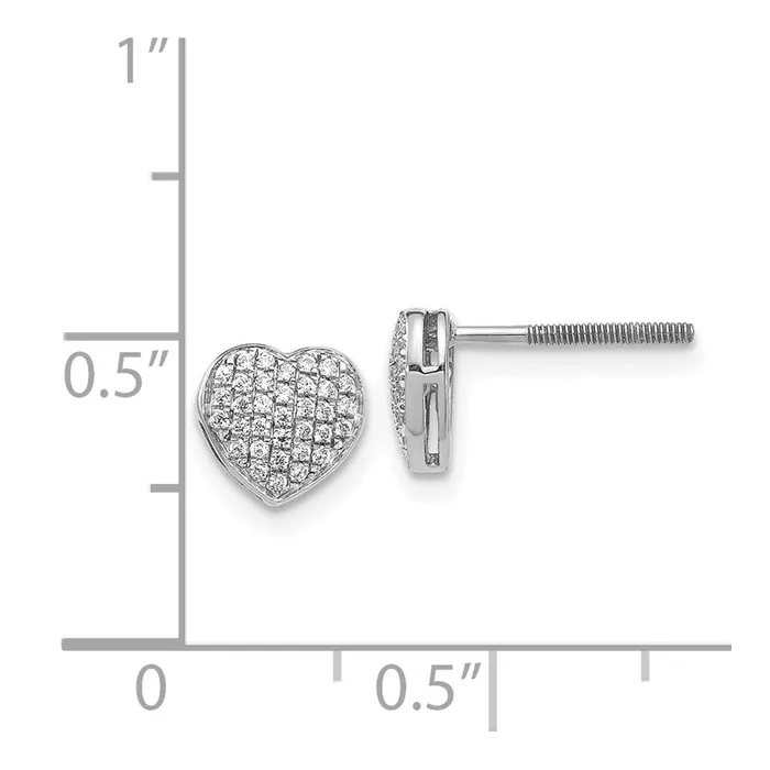 Earrings 14k White Gold Real Diamond Heart Screw Back Post Earrings Goldia