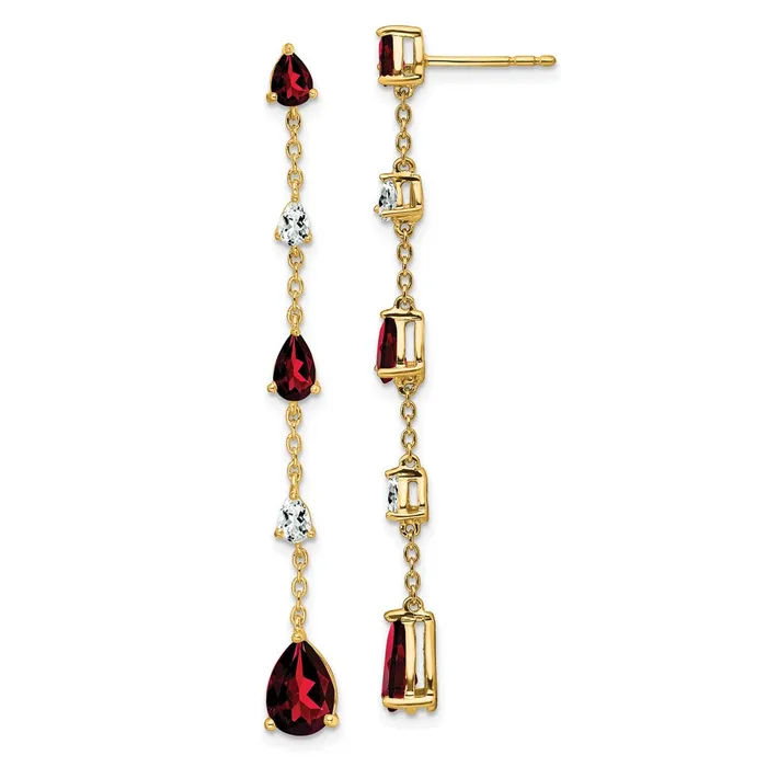 Earrings Goldia 14k Yellow Gold Garnet and White Topaz Dangle Earrings