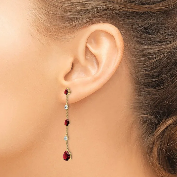 Earrings Goldia 14k Yellow Gold Garnet and White Topaz Dangle Earrings
