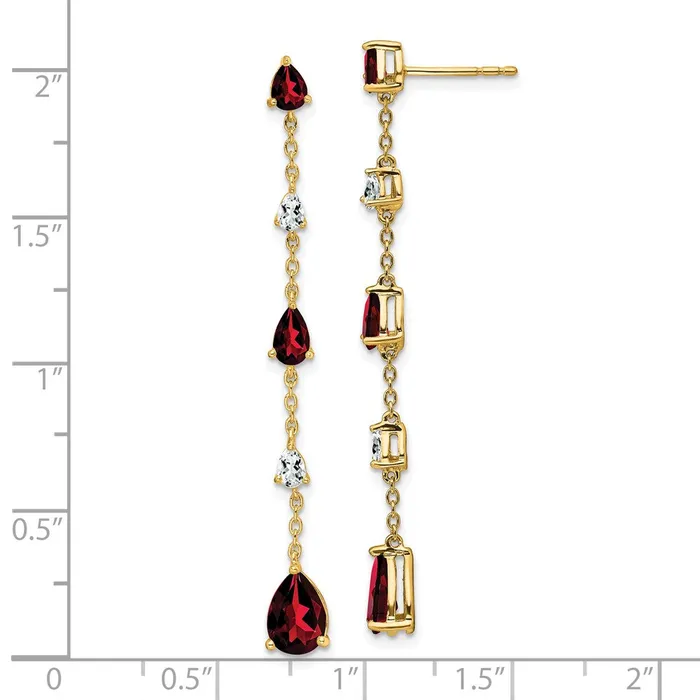 Earrings Goldia 14k Yellow Gold Garnet and White Topaz Dangle Earrings