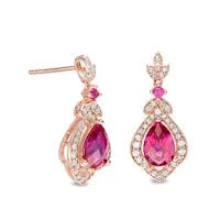 Earrings Goldia PearShaped LabCreated Ruby and White Sapphire VintageStyle Drop Earrings in Sterling Silver with 14K Rose Gold Plate Earrings Goldia PearShaped LabCreated Ruby and White Sapphire VintageStyle Drop Earrings in Sterling Silver with 14K Rose Gold Plate