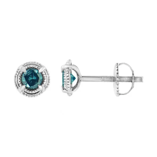 Earrings JMS always Original Haus of Brilliance 925 Sterling Silver 1 12 cttw Treated Blue Diamond Modern 4Prong Solitaire Milgrain Stud Earrings Earrings JMS always Original Haus of Brilliance 925 Sterling Silver 1 12 cttw Treated Blue Diamond Modern 4Prong Solitaire Milgrain Stud Earrings
