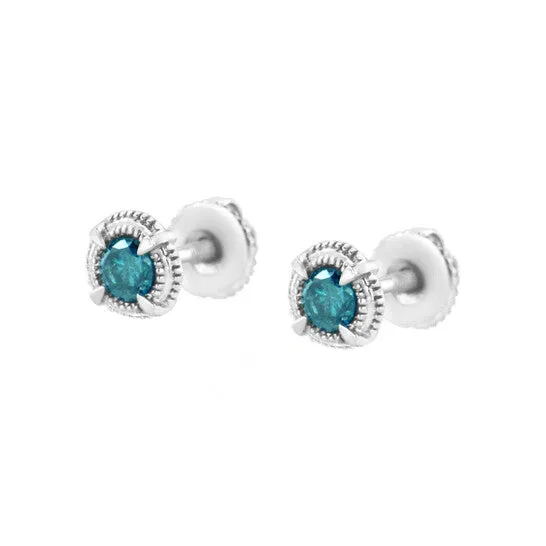 Earrings JMS always Original Haus of Brilliance 925 Sterling Silver 1 12 cttw Treated Blue Diamond Modern 4Prong Solitaire Milgrain Stud Earrings Earrings JMS always Original Haus of Brilliance 925 Sterling Silver 1 12 cttw Treated Blue Diamond Modern 4Prong Solitaire Milgrain Stud Earrings