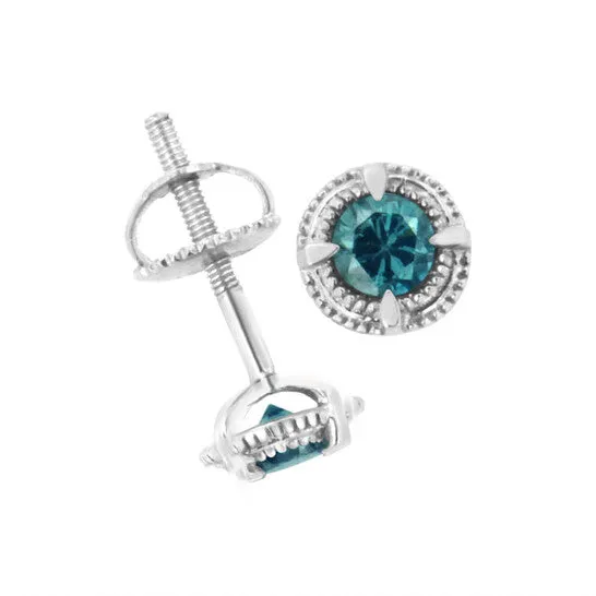 Earrings JMS always Original Haus of Brilliance 925 Sterling Silver 1 12 cttw Treated Blue Diamond Modern 4Prong Solitaire Milgrain Stud Earrings Earrings JMS always Original Haus of Brilliance 925 Sterling Silver 1 12 cttw Treated Blue Diamond Modern 4Prong Solitaire Milgrain Stud Earrings