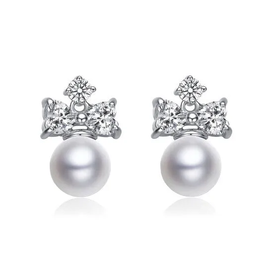 Earrings JMS always Original Megan Walford Sterling Silver Round Pearl with Heart and Round Cubic Zirconia Earrings Earrings JMS always Original Megan Walford Sterling Silver Round Pearl with Heart and Round Cubic Zirconia Earrings