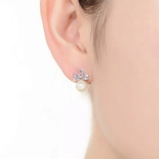 Earrings JMS always Original Megan Walford Sterling Silver Round Pearl with Heart and Round Cubic Zirconia Earrings Earrings JMS always Original Megan Walford Sterling Silver Round Pearl with Heart and Round Cubic Zirconia Earrings