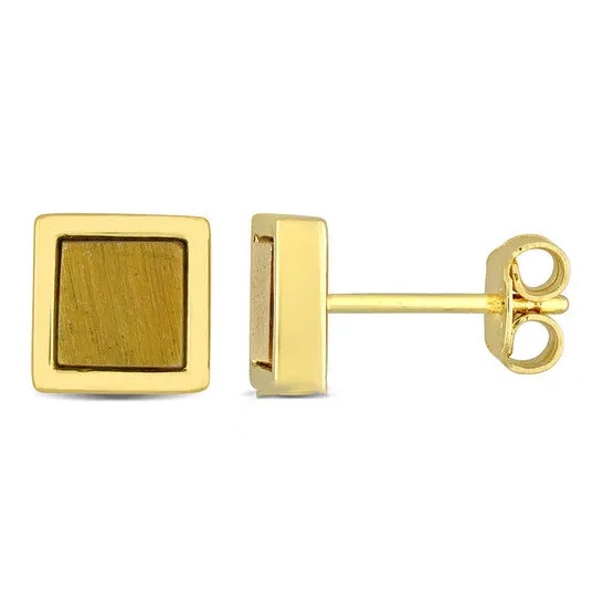 Earrings Original AMOUR 1 CT TGW Tiger Eye Square Stud Earrings In Yellow Plated Sterling Silver JMS always