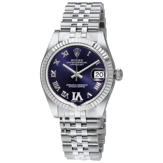 Earrings Original Rolex Datejust 31 Purple Dial Diamond Stainless Steel 18K White Gold Ladies Watch 178274PURDJ JMS always