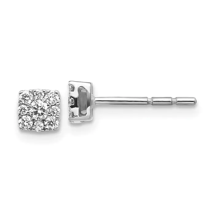 Earrings Solid 14k White Gold Simulated CZ Cluster Post Earrings Goldia