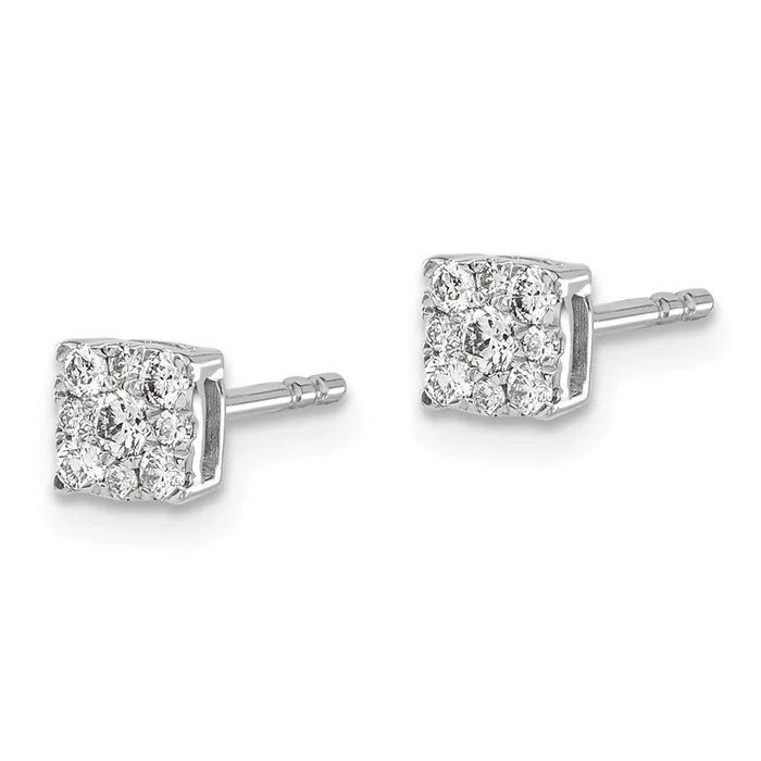 Earrings Solid 14k White Gold Simulated CZ Cluster Post Earrings Goldia