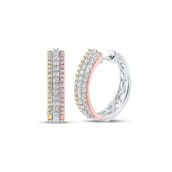 gndatlanta Earrings 10k TriTone Gold Round Diamond Hoop Earrings 12 Cttw gndatlanta Earrings 10k TriTone Gold Round Diamond Hoop Earrings 12 Cttw
