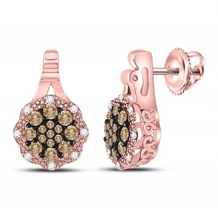 gndatlanta Earrings 14k Rose Gold Round Brown Diamond Cluster Earrings 12 Cttw