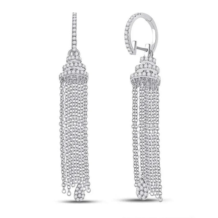 gndatlanta Earrings 14k White Gold Round Diamond Chain Teardrop Dangle Earrings 158 Cttw