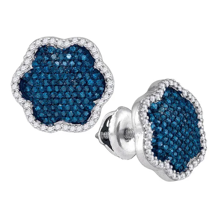 gndatlanta Earrings 14k White Gold Round Diamond Rounded Corner Cluster Earrings 12 Cttw
