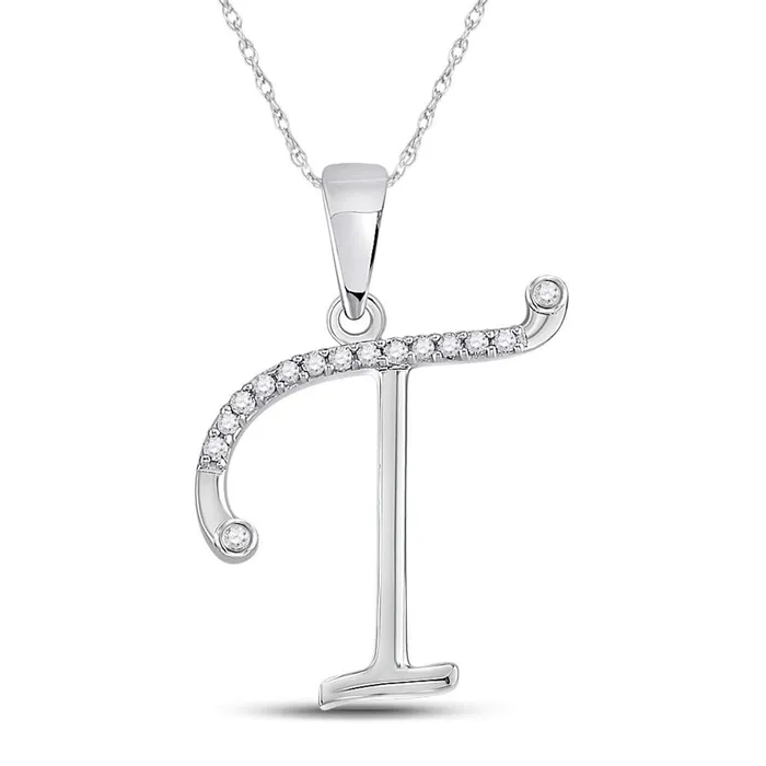 gndatlanta Necklaces 14k White Gold Round Diamond Initial T Letter Pendant 110 Cttw gndatlanta Necklaces 14k White Gold Round Diamond Initial T Letter Pendant 110 Cttw